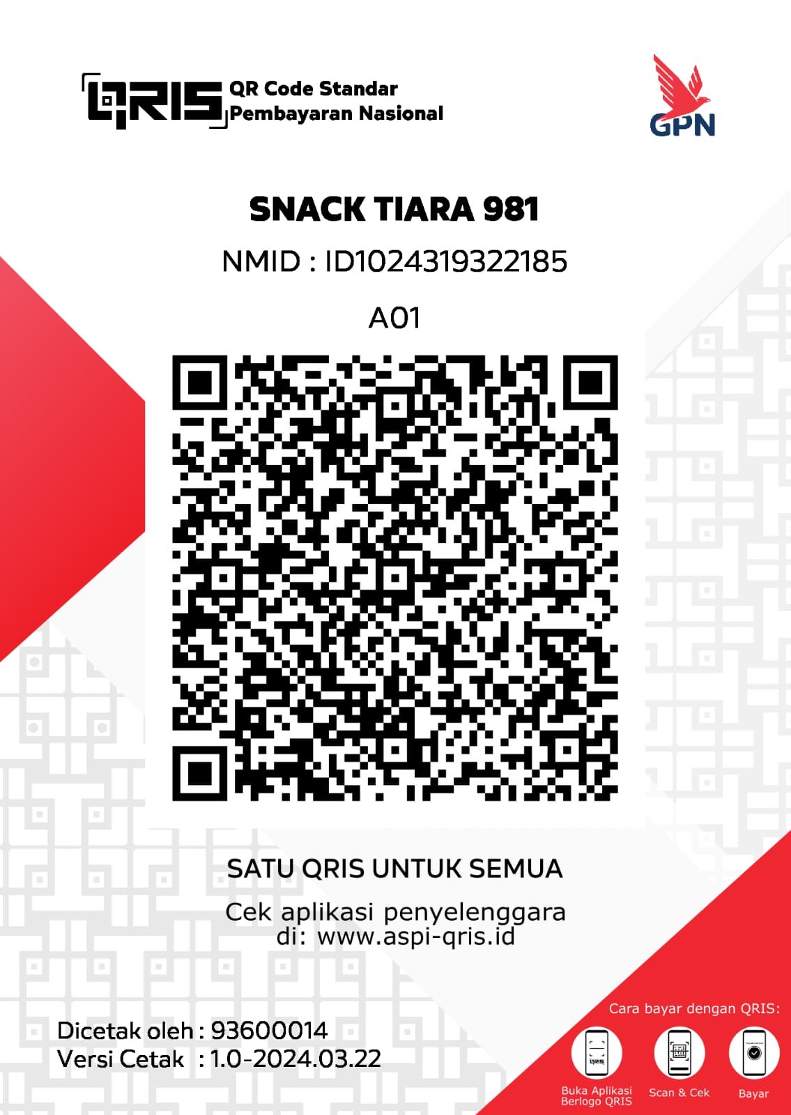 QRIS pembayaran Snack Tiara 981